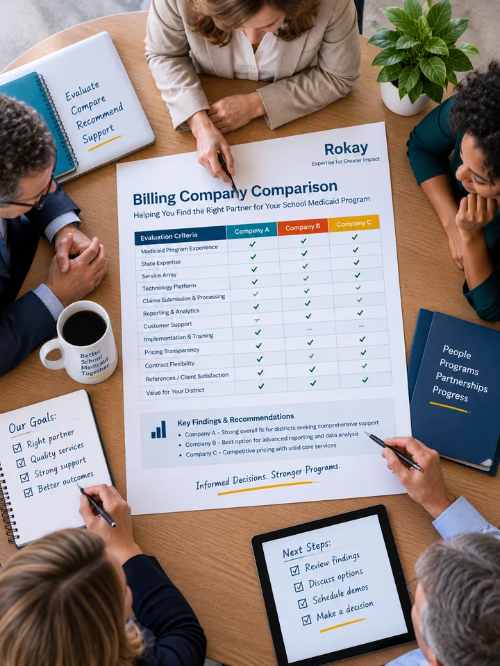 School district team reviewing a School Medicaid billing company comparison and recommendations